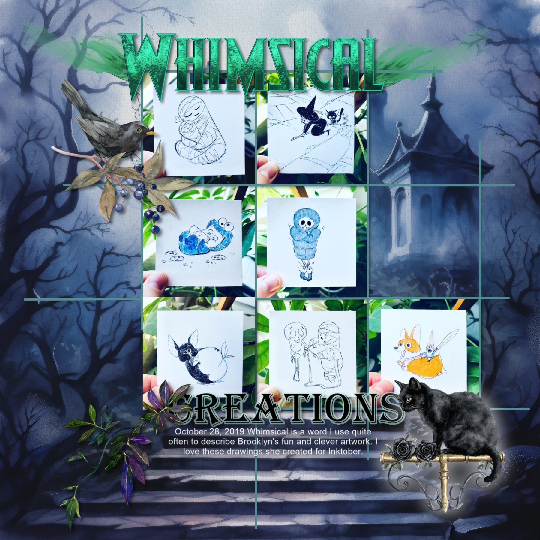 Capture the fairytale moments of childhood with this watercolor fantasy bundle by Lucky Girl Creative digital art filled with fantasy fairytale villain embellishments, clusters, papers, and magical alpha set - great for Halloween digital scrapbooking pages! Fairy tale embellishments include crow, blackbird, cat, goat, octopus, owl, snake, black swan, apple, banshee, book, candelabra, candle, cape, castle, cauldron, black cloud, crown, cross, crypt, crystal ball, crystals, curtain, drapes, gothic door