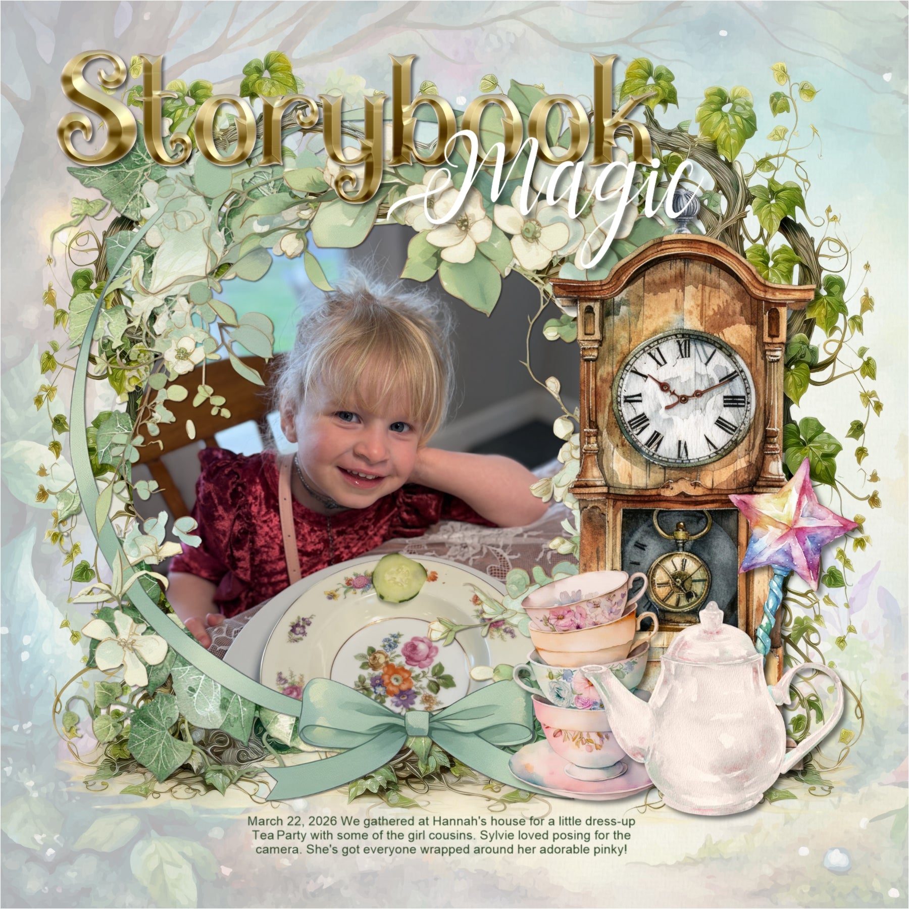 Capture the fairytale moments of childhood with this beautiful, watercolor kit filled with fantasy embellishments, clusters, papers, and golden alpha set by Lucky Girl Creative digital art designed for a princess. Great for little girls, baby, and Mother's Day! Fairy tale embellishments include bluebird, chickadee, bird, butterfly, dragon, elk, goose, horse, mouse, sheep, swan, unicorn, beanstalk, pea, canopy bed, book, candelabra, candle, carriage, castle, tower, chandelier, grandfather clock, crown, tiara
