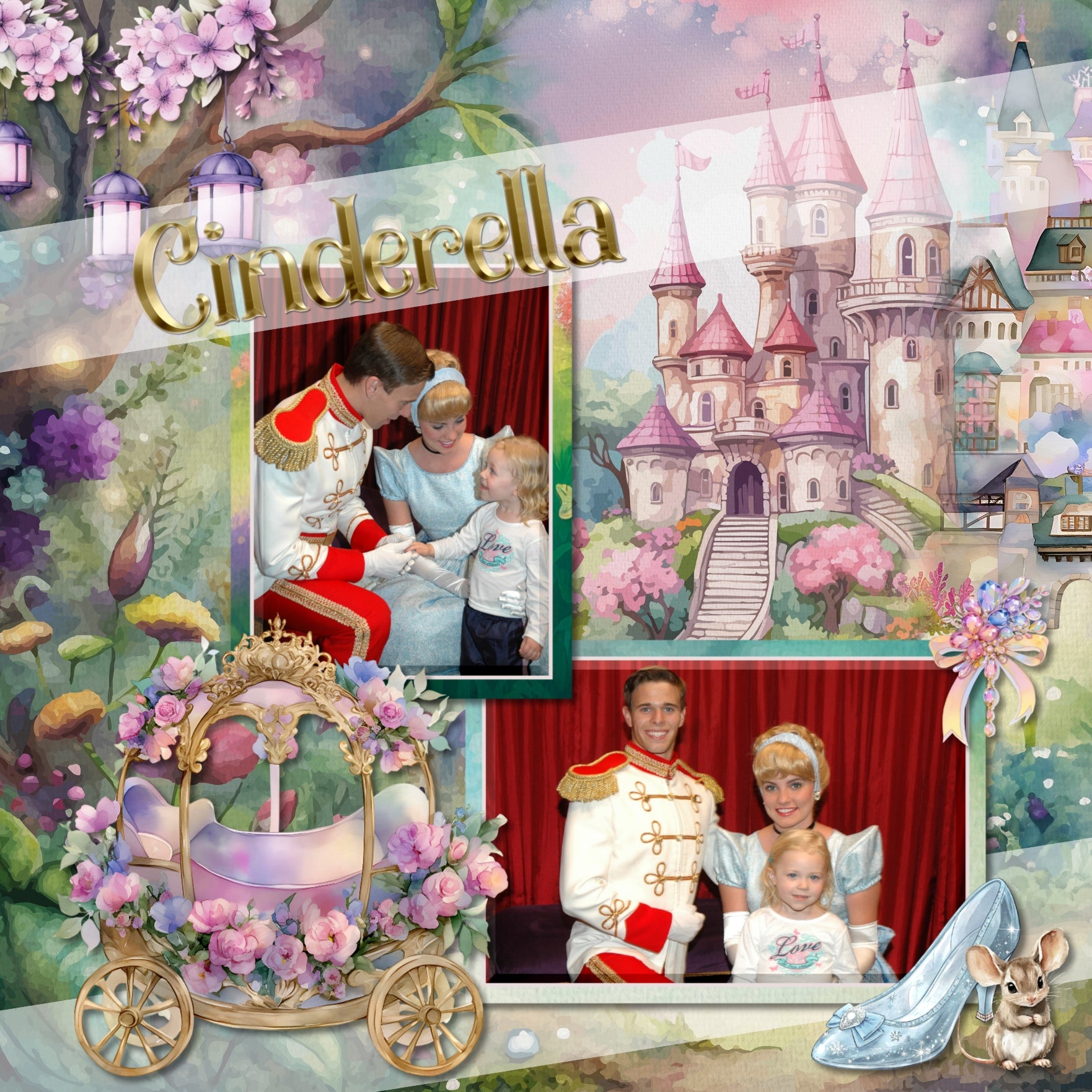 Capture the fairytale moments of childhood with this beautiful, watercolor kit filled with fantasy embellishments, clusters, papers, and golden alpha set by Lucky Girl Creative digital art designed for a princess. Great for little girls, baby, and Mother's Day! Fairy tale embellishments include bluebird, chickadee, bird, butterfly, dragon, elk, goose, horse, mouse, sheep, swan, unicorn, beanstalk, pea, canopy bed, book, candelabra, candle, carriage, castle, tower, chandelier, grandfather clock, crown, tiara