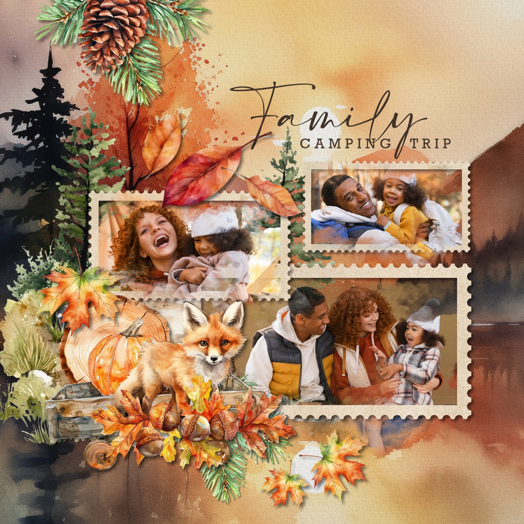 Enjoy the autumn season with these warm seasonal digital scrapbooking background papers by Lucky Girl Creative digital art. Great for fall, Thanksgiving, outdoor and nature walk pages. The landscape backgrounds feature forest, seasonal colors, river, stream, bridge, waterfall, lake, highway, and trees. This kit is included in the Fall Favorites Papers Bundle.