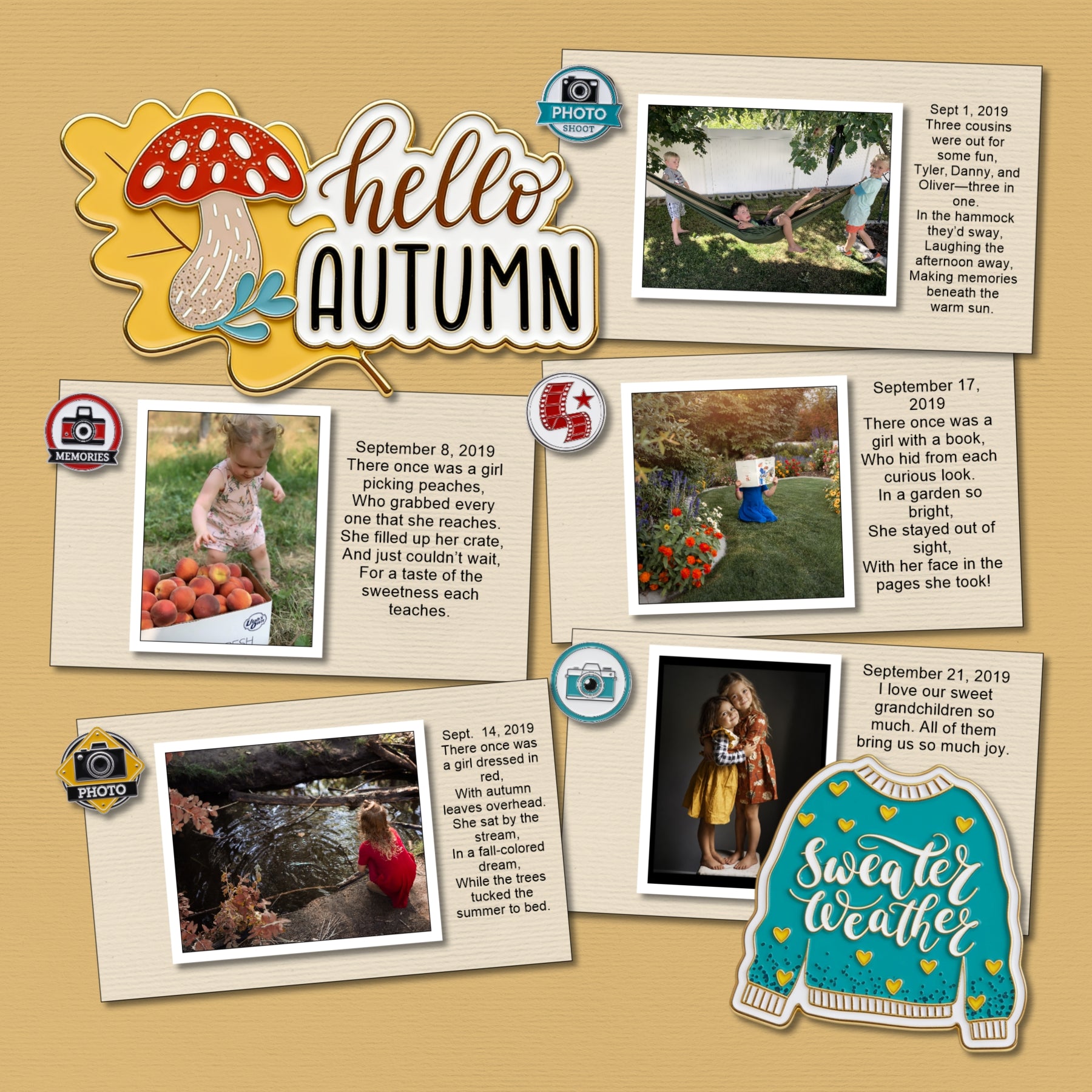 Fall Days Enamel Pins Digital Scrapbook Kit