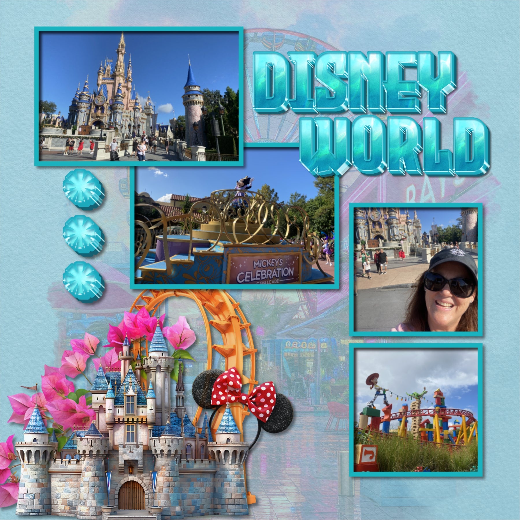 Celebrate Florida with these beautiful realistic embellishments, clusters, masked scenic overlays, engraved stamps, and acrylic blue alpha set by Lucky Girl Creative digital art for digital scrapbooking. Great for travel and vacations to Florida, the South, the Everglades, the Gulf Shores, parts of Mississippi, Louisiana, Alabama, Miami, Orlando, Tampa, Tallahassee, Jacksonville, Fort Lauderdale, Destin, Key West, and more. Embellishments include passenger airplane, sea float plane, bumper car, castle.