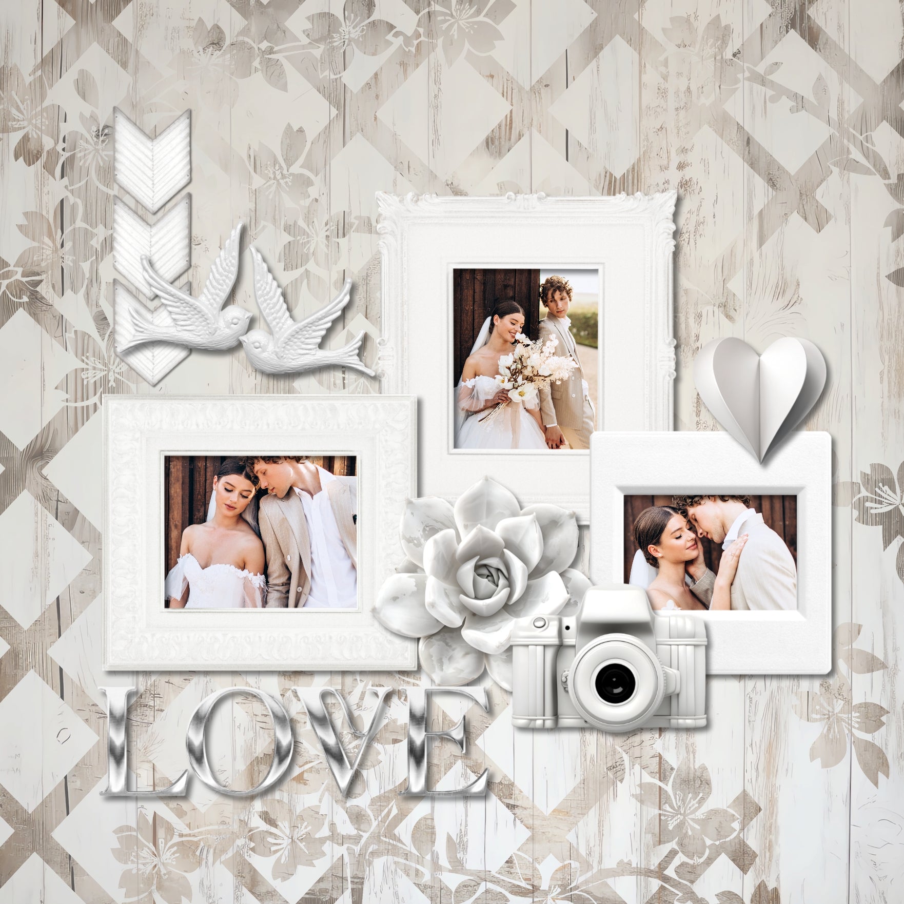 Love distressed vintage floral backgrounds? Now you can create your own with these Easy Mask Frame Effects and Overlay Embellishments by Lucky Girl Creative digital art for digital scrapbooking. Perfect for weddings, prom, garden, vintage, heritage, and family history pages. With 18 unique grunge garden trellis textures, these vintage designs can be used as is, filled with paper, colorized, or used as Blend effects. Now you can design your own backgrounds! Make subtle or bold - the choice is yours! 