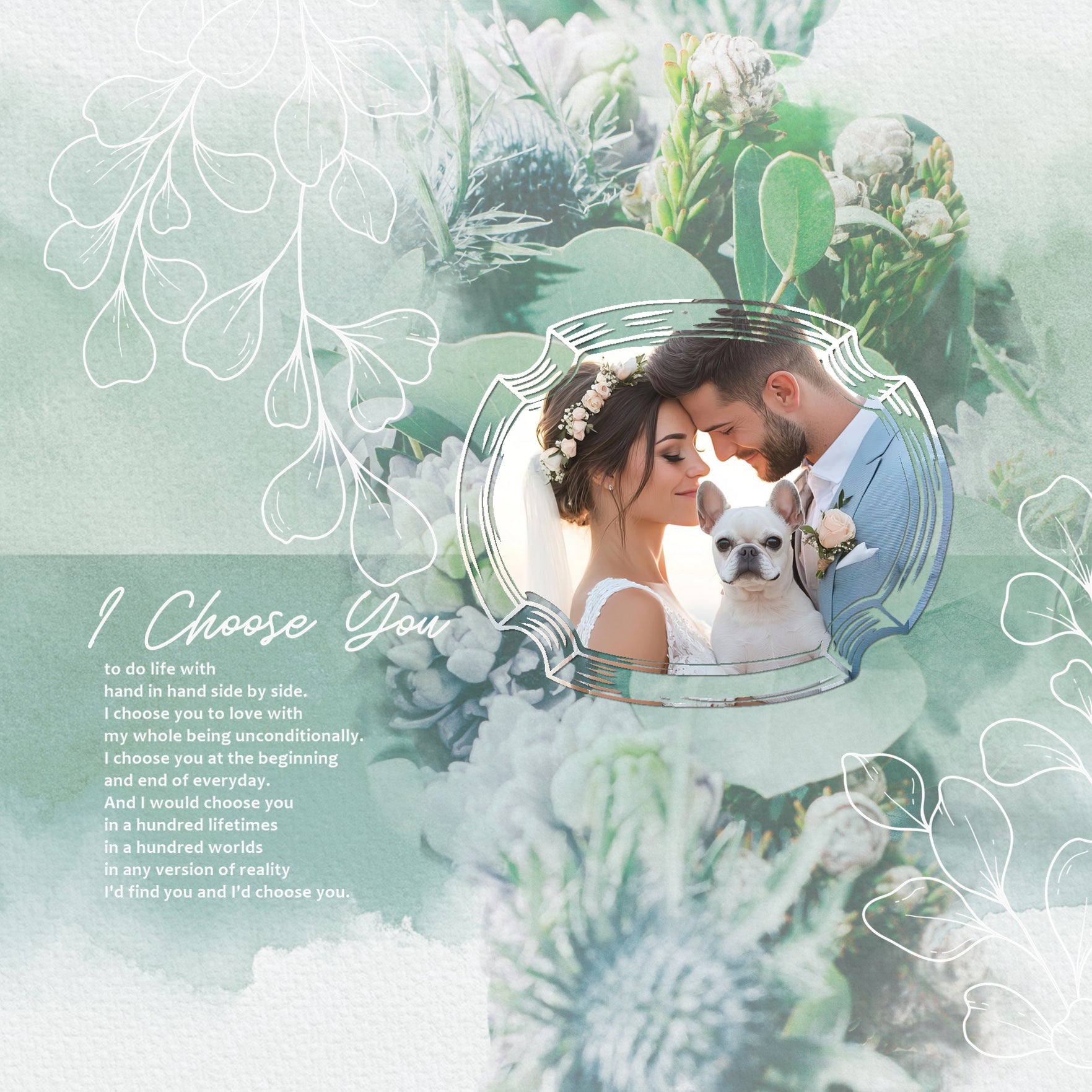 Capture the special moments of your wedding or flower garden with this mix of watercolor and hand drawn eucalyptus by Lucky Girl Creative digital art. Great for wedding invitations, save the date cards, albums, decor, and even spring and summer pages, too! This kit is included in the Flower Watercolor Bouquet Bundle 1.