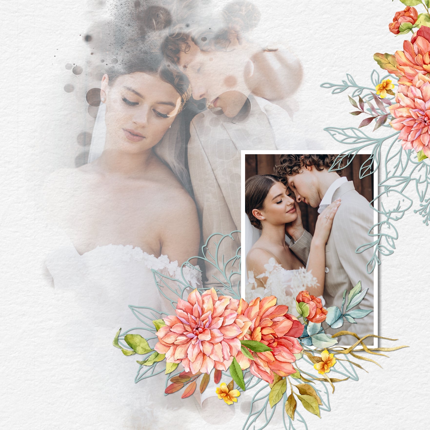 Capture the special moments of your wedding or flower garden with this mix of watercolor and hand drawn peonies by Lucky Girl Creative digital art. Great for wedding invitations, save the date cards, albums, decor, and even spring and summer pages, too! This kit is included in the Flower Watercolor Bouquet Bundle 1.