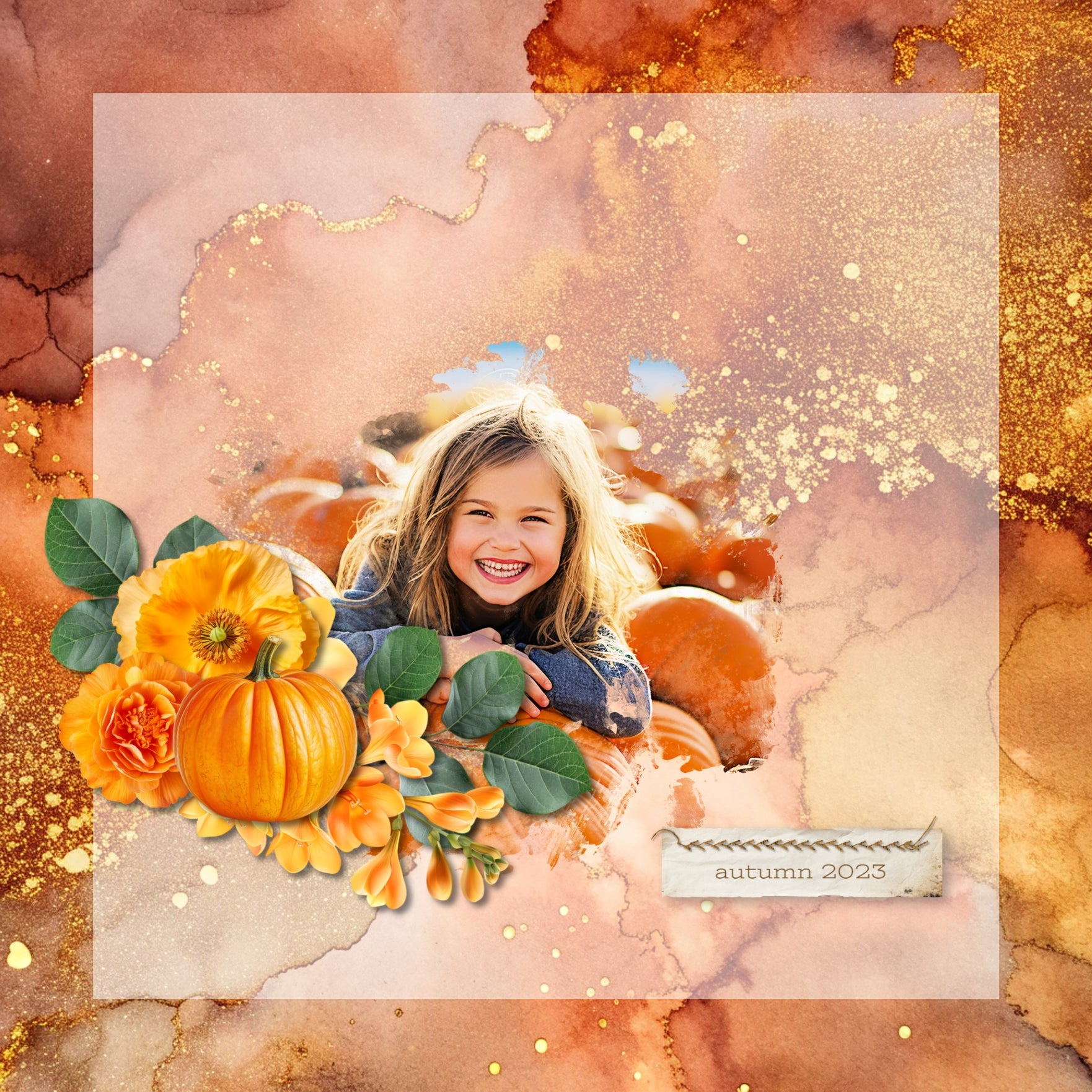 In beautiful orange tones with gold accents, these fluid art and marble inspired background papers by Lucky Girl Creative digital art will add visual interest to all your digital scrapbooking pages. Great for fall, autumn, Thanksgiving, and Halloween. This kit is NOT included in any bundle.