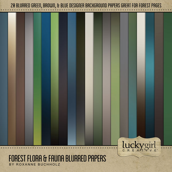 Be inspired by the beautiful colors of the forest with this digital scrapbooking blurred, ombre paper pack by Lucky Girl Creative digital art. Perfect for creating pages of nature and the outdoors, plus everyday pages, too. Colors include shades of brown, green, and blue. The Forest Flora & Fauna Blurred Papers is included in the Forest Flora & Fauna Mega Bundle.