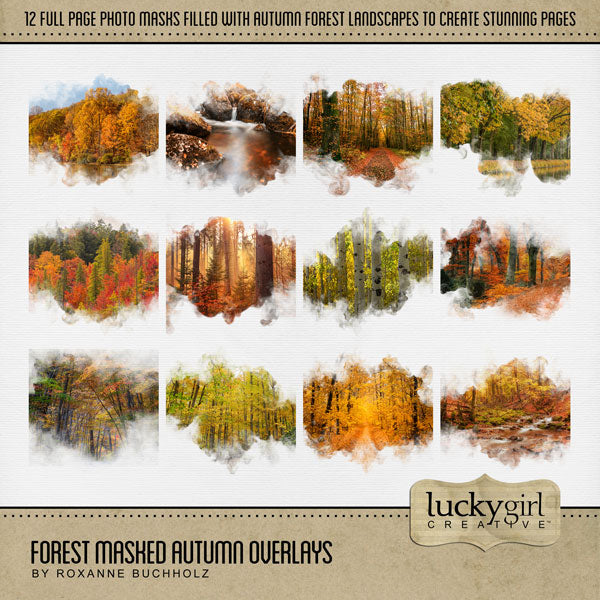 Be inspired by the beautiful colors of the forest with these beautiful masked autumn overlays by Lucky Girl Creative digital art filled with scenic fall landscapes. With transparent edges, these masked photographs blend seamlessly into any background paper and make the perfect backdrop for& photos of nature, the outdoors, and even autumn, fall, and Thanksgiving. 