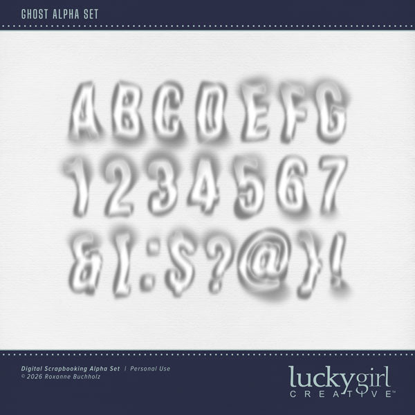 Floating in with spooky sweetness and Halloween spirit, this hauntingly fun alphabet by Lucky Girl Creative digital art is perfect for creating boo-tiful titles, eerie word art, and delightfully ghostly designs. Whether your style is playfully spooky or frightfully fun, these misty letters are ready to add a little supernatural magic to your scrapbook pages! Perfect for Halloween layouts, haunted house adventures, trick-or-treat memories, spooky party invitations, ghostly gatherings, and all your October