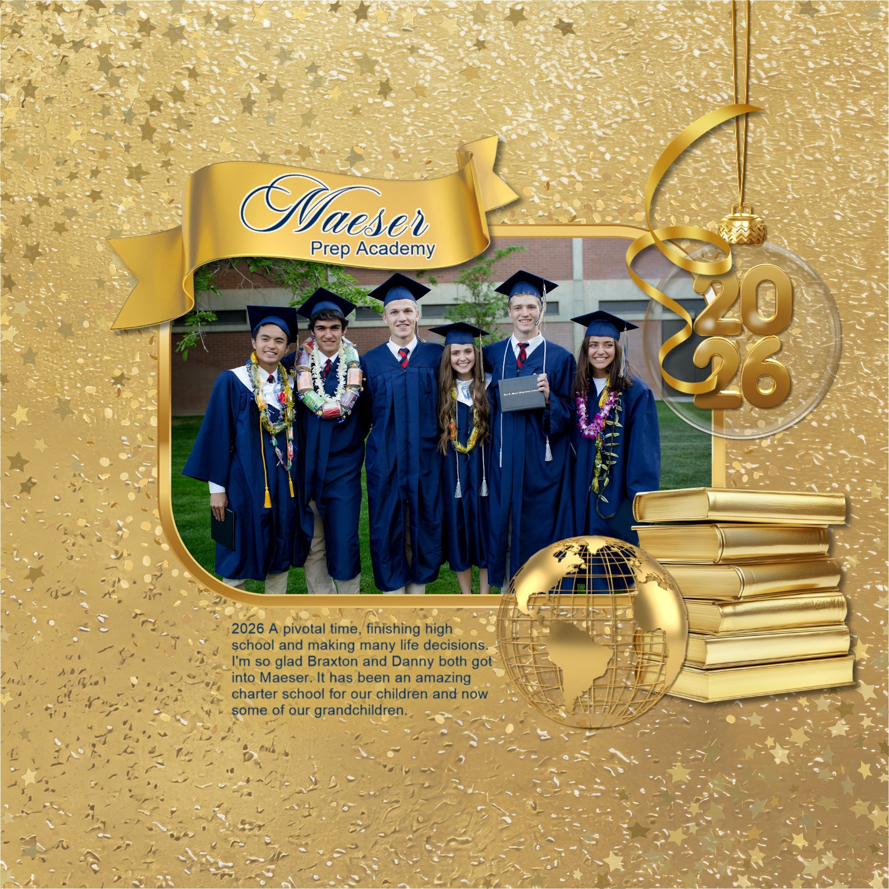 Celebrate your grad with this golden graduation collection featuring embellishments, papers, confetti overlays, and glitter frames by Lucky Girl Creative digital art for digital scrapbooking. Perfect for graduation announcements, graduation party invitations, and pages that honor their graduate's achievement. Can we used for high school, university, college, or grad school graduation ceremonies plus New Year's, wedding, birthday, anniversary, and other celebrations. Embellishments include arrow, medal