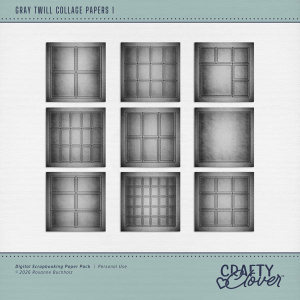 Make quick and easy collage pages with these grid background papers with decorative stitching by Crafty Clover digital art. Each paper in the set is designed to mix-and-match for a consistent look and feel. Add your photos and embellishments to each grid section or feel free to think outside the box. Easily colorized by adjusting the Hue or using Color Wash. This kit is NOT included in any bundle.