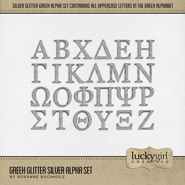 Represent your favorite sorority or fraternity with these timeless Greek letters by Lucky Girl Creative digital art for digital scrapbooking. Document your Greek life college years of parties, theme nights, and special occasions in addition to rush and big sister / little sister events. This alpha set consists of a full set of 24 Greek digital art uppercase letters including Alpha, Beta, Chi, Delta, Epsilon, Eta, Gamma, Iota, Kappa, Lambda, Mu, Nu, Omega, Omicron, Phi, Pi, Psi, Rho, Sigma, Tau, and more.