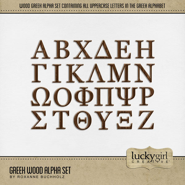 Represent your favorite sorority or fraternity with these timeless Greek letters by Lucky Girl Creative digital art for digital scrapbooking. Document your Greek life college years of parties, theme nights, and special occasions in addition to rush and big sister / little sister events. This alpha set consists of a full set of 24 Greek digital art uppercase letters including Alpha, Beta, Chi, Delta, Epsilon, Eta, Gamma, Iota, Kappa, Lambda, Mu, Nu, Omega, Omicron, Phi, Pi, Psi, Rho, Sigma, Tau, and more.