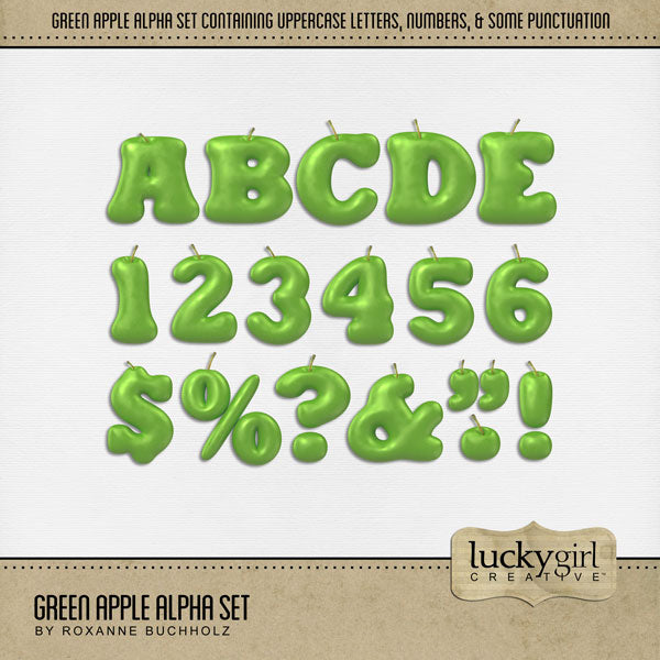 Showcase your favorite pie recipes, cookbook favorites, desserts, school, teacher, and apple picking activities with these fun digital scrapbooking alphabet letters, numbers, and punctuation by Lucky Girl Creative digital art great for creating one-of-a-kind page titles. Great for fall and autumn! This alpha set consists of a full set of digital art uppercase letters A-Z, numbers 0-9, and some punctuation.