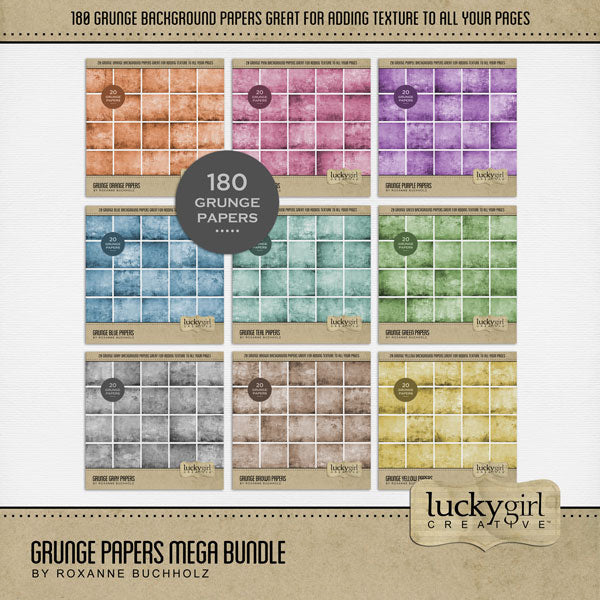 Add these beautiful grunge background papers by Lucky Girl Creative digital art to all your digital scrapbooking pages and mix-and-match them on various projects throughout the year! Great for any occasion and theme! 