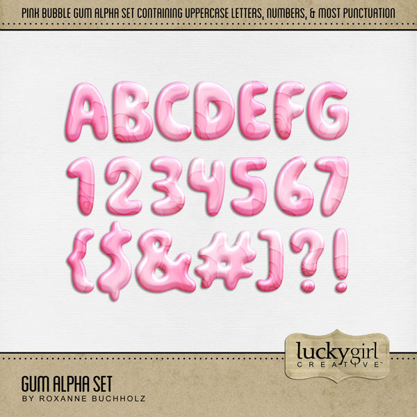 Showcase your favorite childhood memories with these fun digital scrapbooking alphabet letters, numbers, and punctuation by Lucky Girl Creative digital art great for creating one-of-a-kind digital scrapbooking page titles. Great for sweet treats and hot summer days! This alpha set consists of a full set of digital art uppercase letters A-Z, numbers 0-9, and most punctuation. This alpha set is available as individual embellishments only. This Alpha Set is NOT included in any bundle.