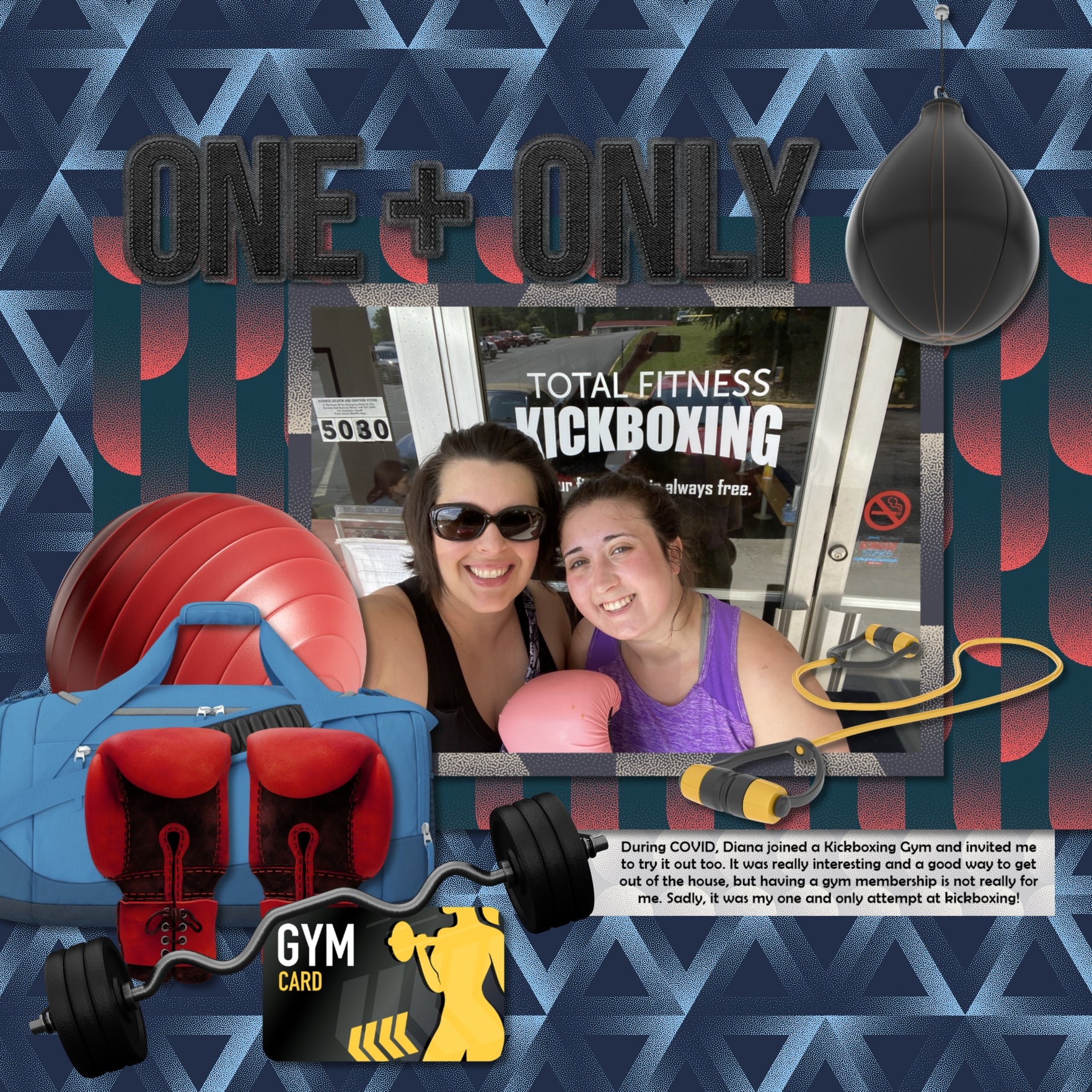 Celebrate your fitness journey! Whether you're documenting workout milestones, healthy habits, weight-loss achievements, or an active lifestyle, this versatile digital scrapbooking embellishments and patterned papers kit by Lucky Girl Creative digital art has everything you need to create inspiring digital scrapbooking pages. Embellishments include gym bag, duffle bag, balancing ball, scale, boxing bag, boxing gloves, boxing helmet, wrestling shoes, climbing wall, grip, compression sleeve, weights, dumbbell