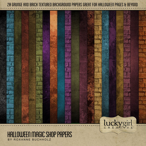 This magical digital art paper pack by Lucky Girl Creative is full of grunge and brick papers.