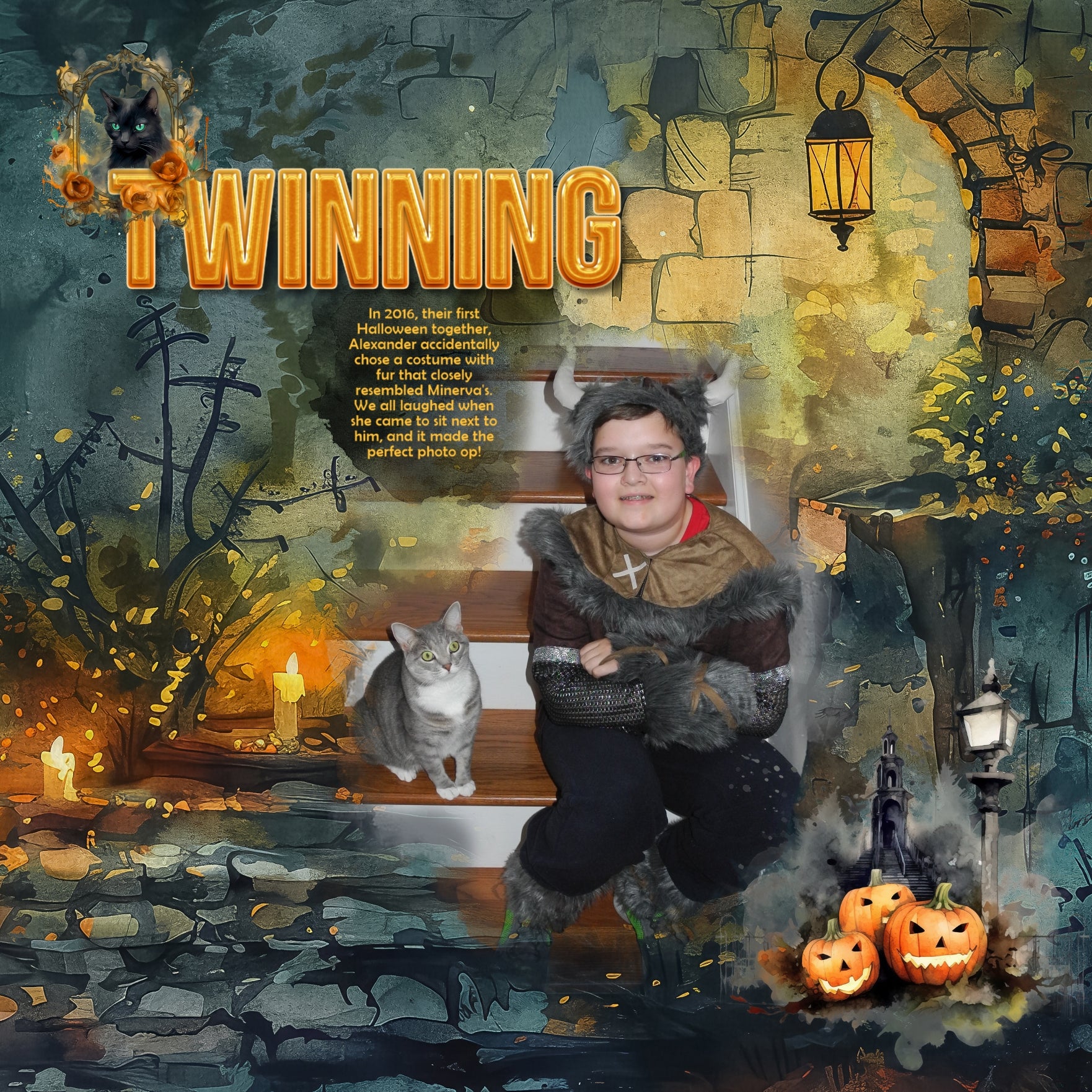 With bold black, blue, and orange spooky backgrounds, this haunted digital scrapbooking paper bundle by Lucky Girl Creative digital art offers 100 perfect backdrops to tell your Halloween story. Scenes include graveyard, cemetery, bats, staircase, street lamps, Zombie, ghost, town, house, tombstone, grave, crypt, windows, candles, haunted forest, haunted house, bats, and more.