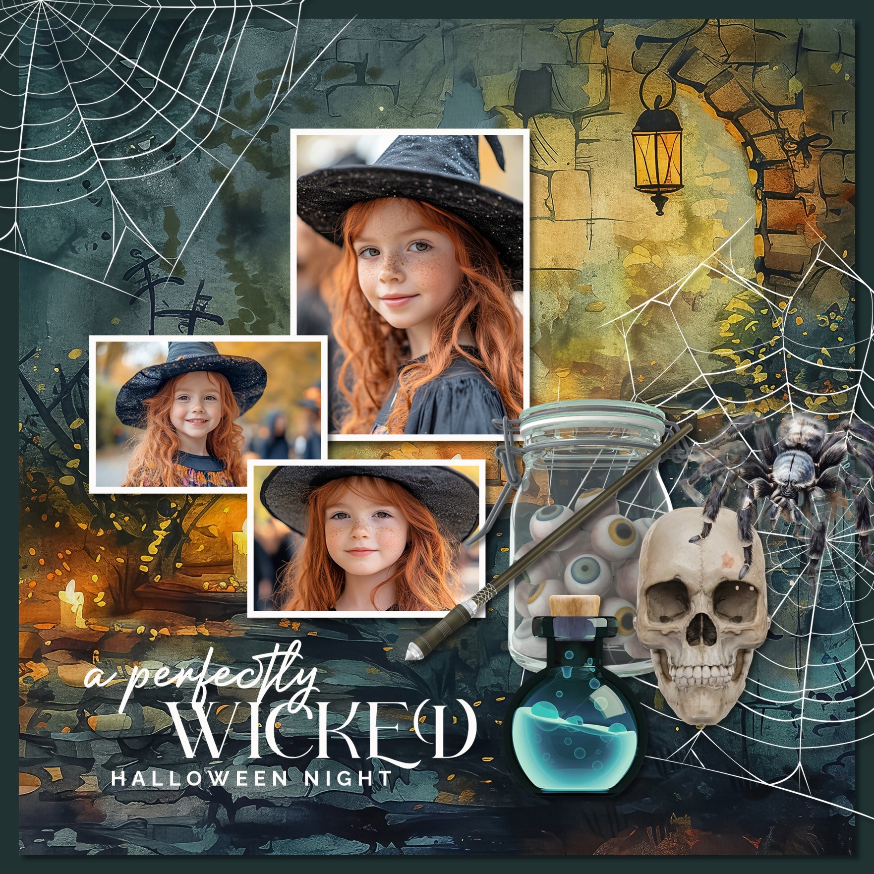With bold black, blue, and orange spooky backgrounds, this haunted digital scrapbooking paper bundle by Lucky Girl Creative digital art offers 100 perfect backdrops to tell your Halloween story. Scenes include graveyard, cemetery, bats, staircase, street lamps, Zombie, ghost, town, house, tombstone, grave, crypt, windows, candles, haunted forest, haunted house, bats, and more.