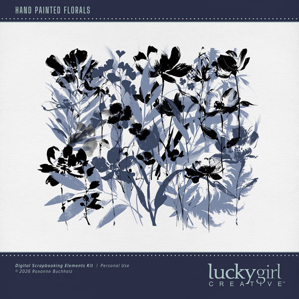 These hand painted flowers by Lucky Girl Creative digital art are easily colorized or filled with your favorite digital scrapbooking paper to fit your needs! Great for wedding as well as outdoor and nature pages. TIP: Try layering the embellishments and adding various levels of transparency for a one-of-a-kind look. This kit is NOT included in any bundle.