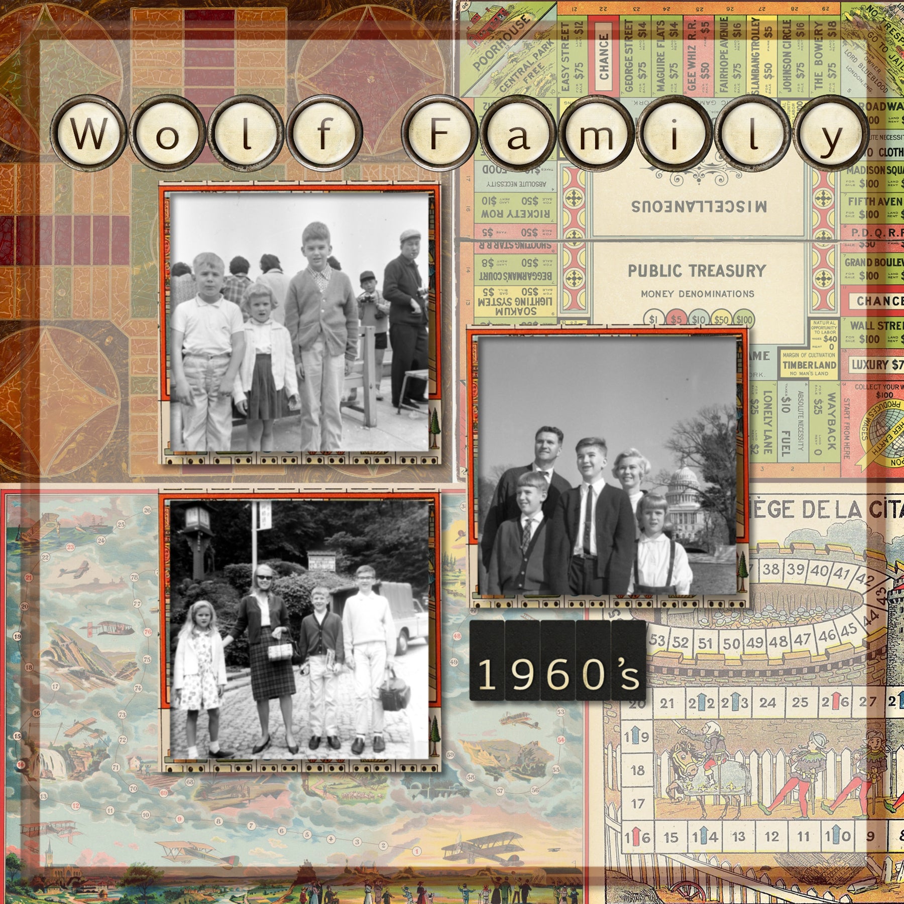 These vintage board games by Lucky Girl Creative digital art are the perfect backdrop for any genealogy, family history, and heritage digital scrapbooking pages. Great for layering on travel pages, too! Board games are from Paris, France, Dutch, Holland, The Netherlands, China, Prussia, USA, America, United States of America, Germany, Japan, and more! This kit is NOT included in any bundle.
