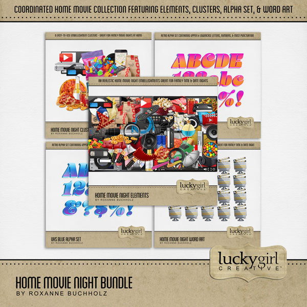 Nothing could be more fun than a family movie night at home! Relax on the couch and enjoy the movie while you drink soda, enjoy food delivery, and fight over the remote control! Great for streaming movies or watching your favorite TV series. Embellishments by Lucky Girl Creative digital art for digital scrapbooking include 3D glasses, play button, cable, cord, power cord, tv, television, remote control, audio visual, gummy bears, gummy worms, candy, malt balls, m and m's, CD, DVD, VCR, VHS, beer, disc