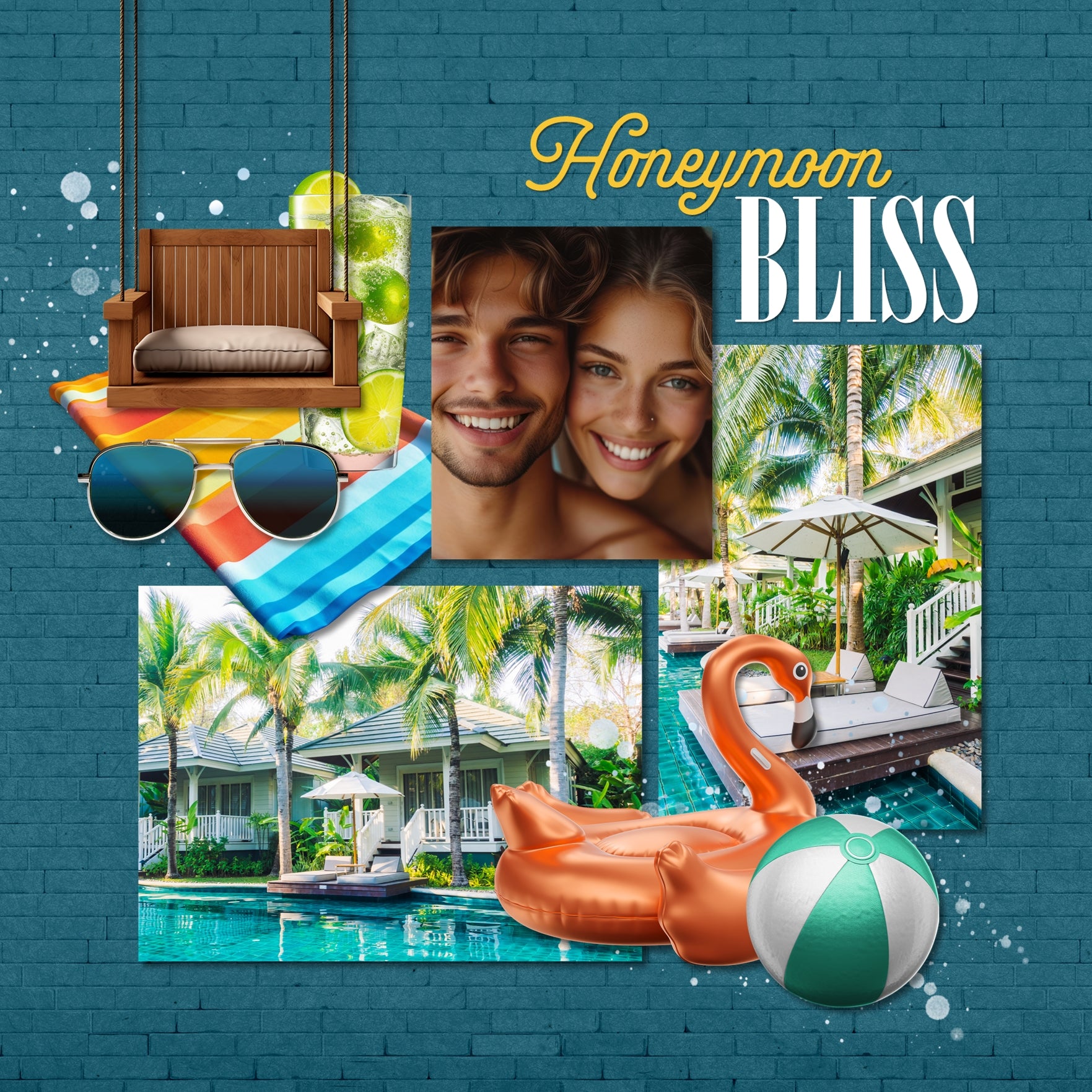 Great for vacations and holidays, these realistic digital scrapbooking pool embellishments by Lucky Girl Creative digital art will add that realistic touch to all your pages featuring poolside adventures and lounging in the sun. Also great for those that love playing in the tropical water, have a pool in their home, cruise ships, or enjoy waterslides and waterparks.