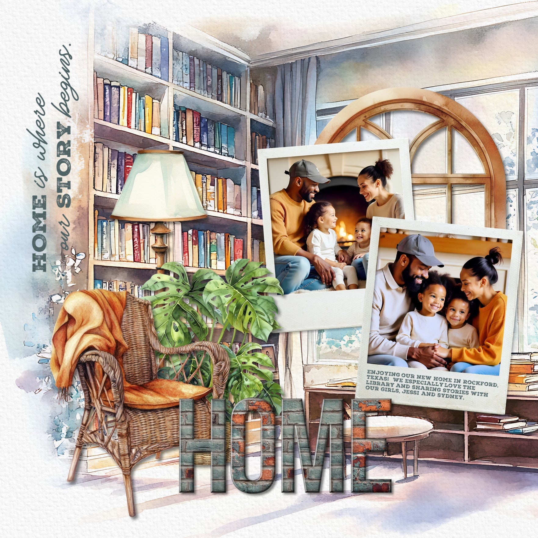 This watercolor house and home bundle by Lucky Girl Creative digital art features embellishments, papers, a brick alpha set, and word art to make your digital scrapbooking pages warm and cozy! Great for documenting your memories of house, home, family, and friends. Embellishments include air conditioner, Alexa, dishwasher, appliance, oven, stove, refrigerator, washing machine, laundry basket, bath tub, faucet, sink, tile, toilet, bean bag, bed, bookcase, book, brick, chimney, computer, door, and more.