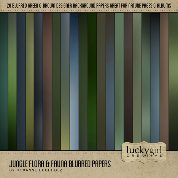 Explore nature and the outdoors with this beautiful blurred and ombre digital scrapbooking background paper pack by Lucky Girl Creative digital art. Great for jungle, zoo, and any theme or occasion. The Jungle Flora & Fauna Blurred Papers is included in the Jungle Flora & Fauna Mega Bundle.