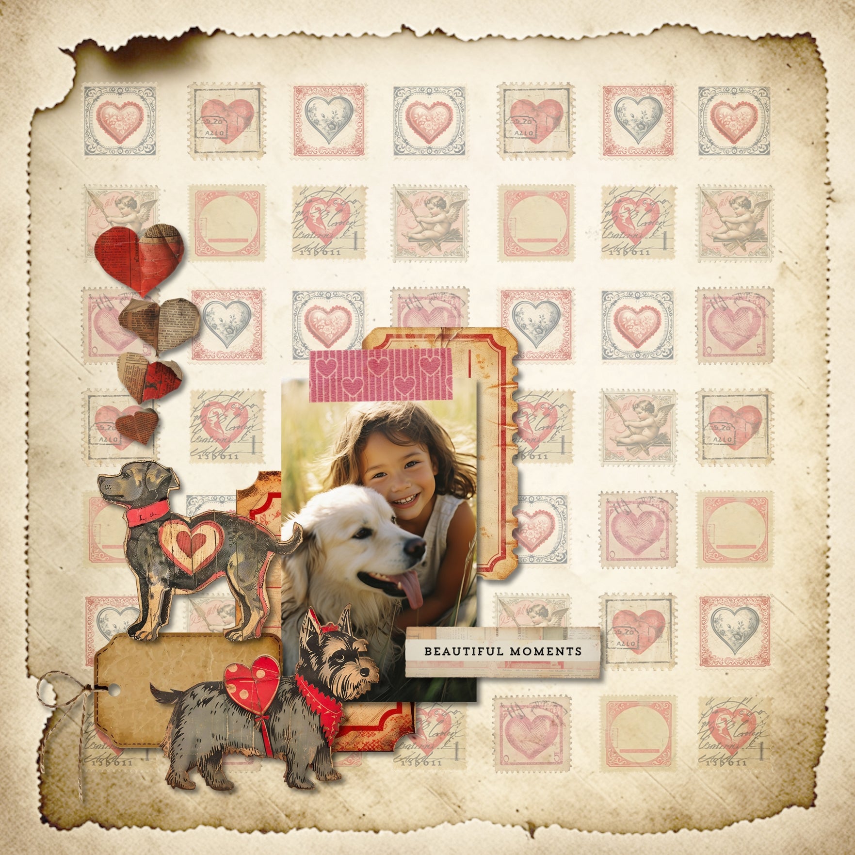 Junk Journal Valentine Washi Tape Digital Scrapbook Kit