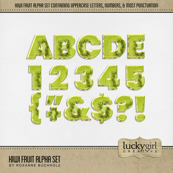 Showcase your favorite recipes, cookbook favorites, cocktails, tropical summer activities, and vacations to New Zealand with these fun digital scrapbooking alphabet letters, numbers, and punctuation by Lucky Girl Creative digital art great for creating one-of-a-kind page titles. This alpha set consists of a full set of digital art uppercase letters A-Z, numbers 0-9, and most punctuation. This alpha set is available as individual embellishments only.