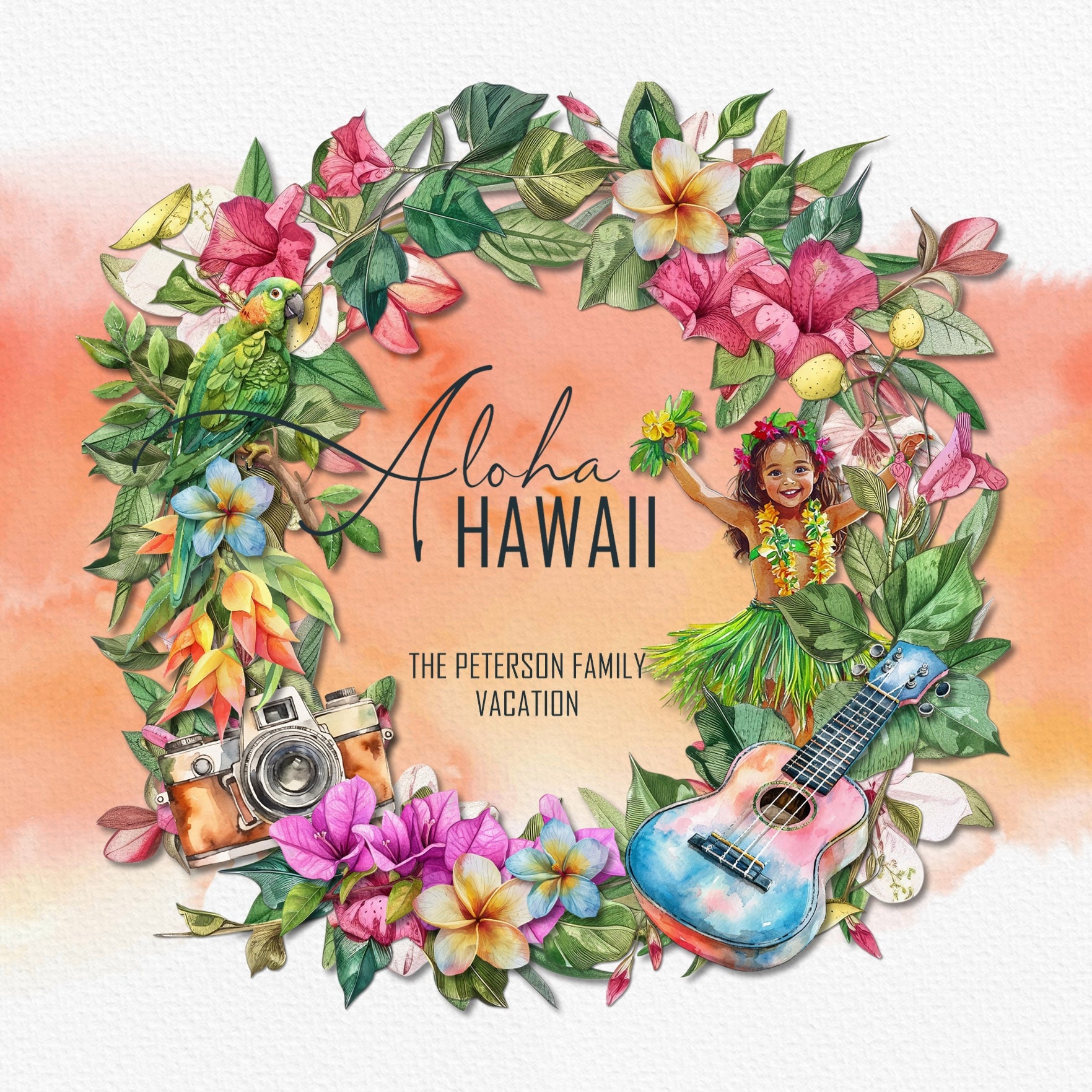 Add these beautiful watercolor digital scrapbooking embellishments and papers by Lucky Girl Creative digital art to all your Hawaiian, Caribbean, summer, and tropical digital scrapbooking pages and albums! Great for vacations to Hawaii, Caribbean, the South Pacific, Polynesia, and other tropical locations. Embellishments include flamingo, parrot, crab, dolphin, fish, marlin, gecko, octopus, oyster, lizard, iguana, sea turtle, sting ray, fish, whale, luau, orca, bamboo, beach towel, cruise ship, and more.