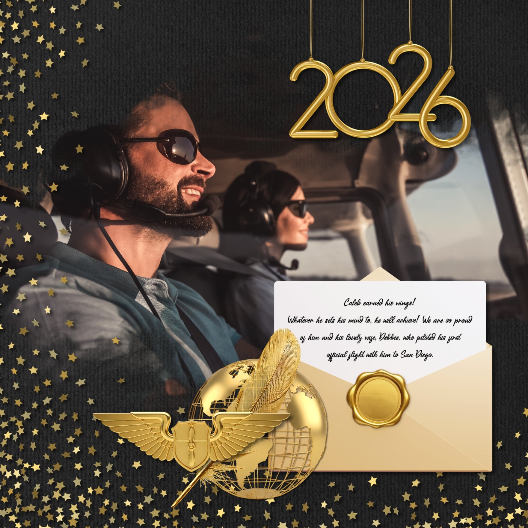 Celebrate your grad with this golden graduation collection featuring embellishments, papers, confetti overlays, and glitter frames by Lucky Girl Creative digital art for digital scrapbooking. Perfect for graduation announcements, graduation party invitations, and pages that honor their graduate's achievement. Can we used for high school, university, college, or grad school graduation ceremonies plus New Year's, wedding, birthday, anniversary, and other celebrations. Embellishments include arrow, medal