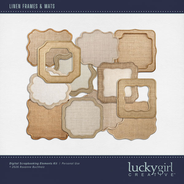These beautiful neutral linen frames and photo mats by Lucky Girl Creative digital art in cream and tan tones will help you create memorable digital scrapbooking pages. Great for beach and ocean as well as everyday pages, too! This kit is included in the Shore Sophistication Bundle 2.