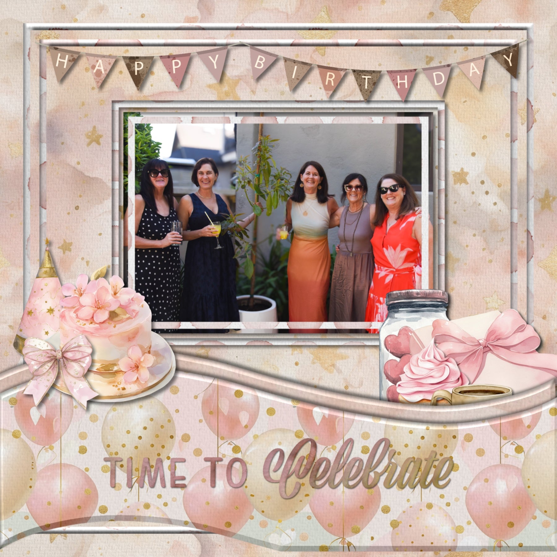 Celebrate the woman or girl in your life with these feminine watercolor embellishments, papers, word art, and clusters by Lucky Girl Creative digital art for digital scrapbooking. Great for birthday, girls night out, celebrations, and other girly activities. Embellishments include kitty, cat, balloon, banner, bunting, bathtub, book, bouquet, flowers, cake, candle, chair, clipboard, dress, confetti, streamer, crown, champagne, coffee, wine, envelope, avocado toast, Bundt cake, cheese, chocolate, strawberries