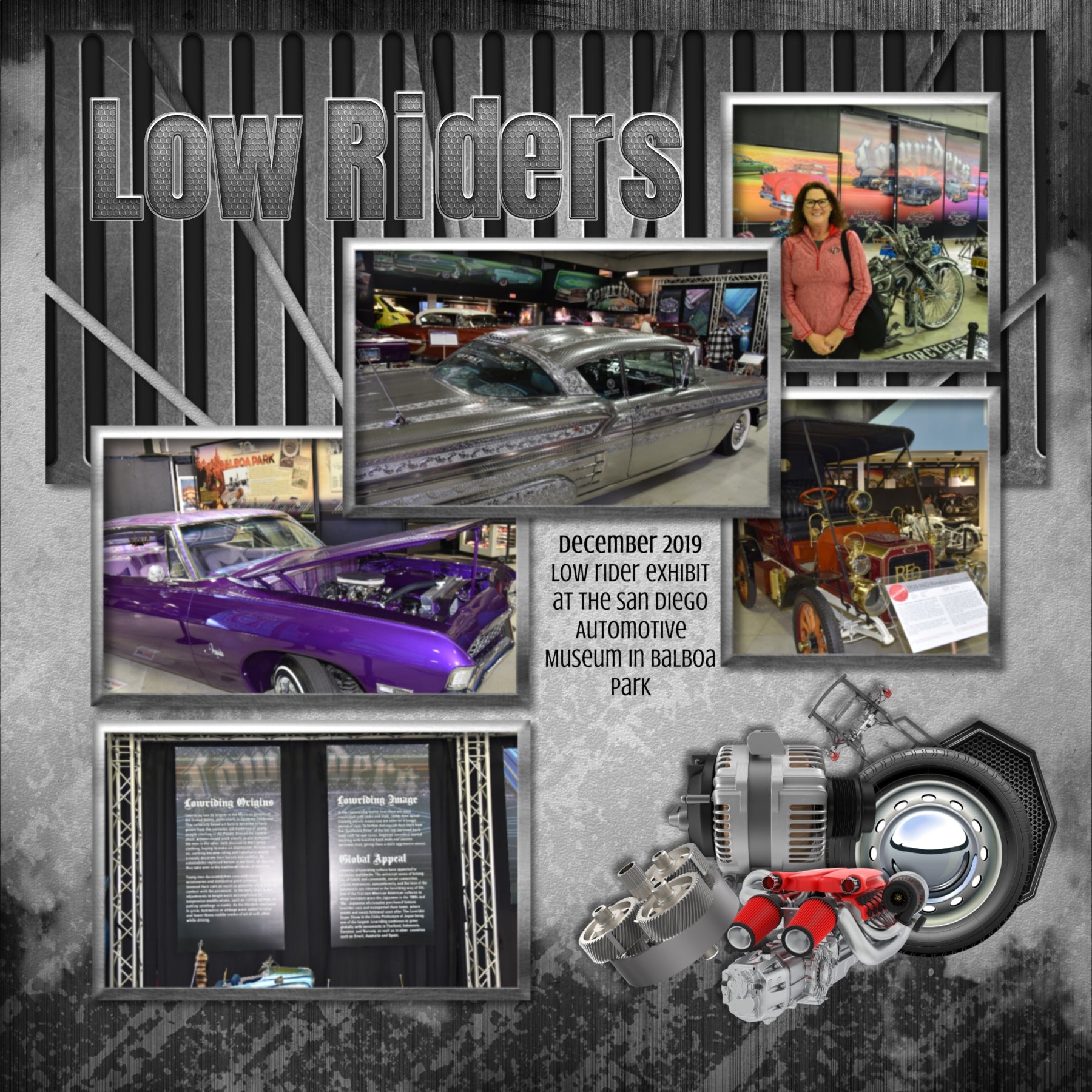 These realistic embellishments, industrial papers, overlays, and alpha sets by Lucky Girl Creative digital art are the perfect addition to any of your garage, handyman, and racing digital scrapbooking pages. Embellishments include alternator, amp meter, badge, shield, battery, tiedown, strap, cable, car cover, frame, jack, car keys, lift, caulking gun, chain link, chainsaw, circular blade, compressor, concrete blocks, hard hat, creeper, drum set, electric motor, engine, extension cord, fan
