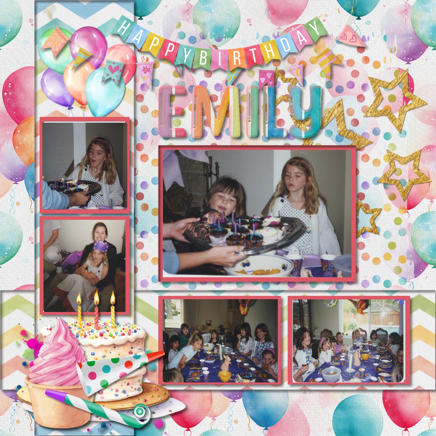 Celebrate the children in your life with these bright and playful watercolor embellishments, papers, word art, and clusters by Lucky Girl Creative digital art for digital scrapbooking. Great for birthday, boys, girls, celebrations, and carnival activities. Embellishments include balloon, monkey, frog, dog, giraffe, rabbit, bear, balloon arch, jumpy house, bounce house, banner, bunting, candle, goodie bag, carousel, car, clown, stars, confetti, cupcake, drink, soda, birthday cake, cake, candy, donut
