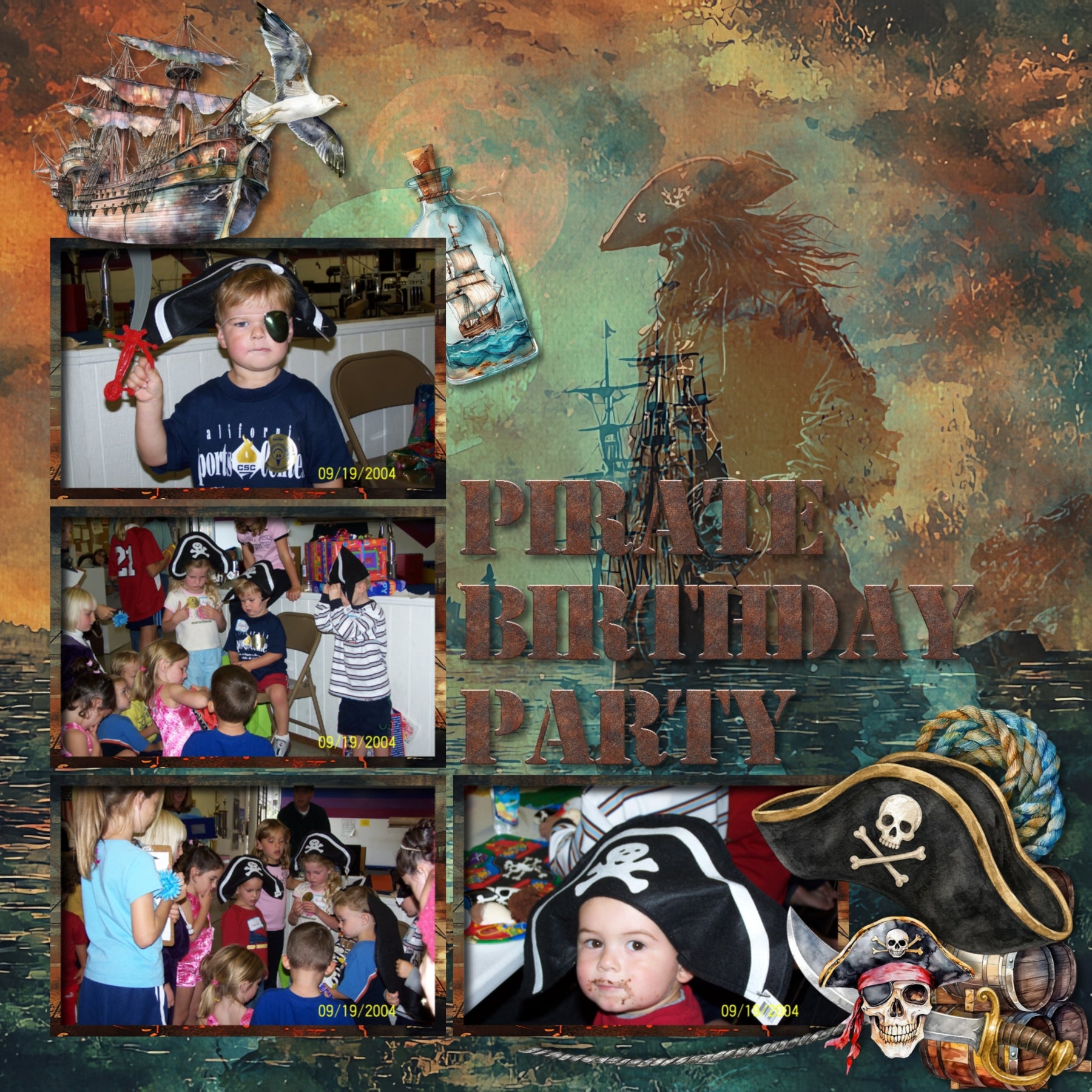 Ahoy, Matey! Feel like a pirate as you create one-of-a-kind watercolor digital scrapbooking pages! Use to document adventures to the Pirates of the Caribbean, pirate cruises, Halloween, and International Talk Like a Pirate Day. Embellishments by Lucky Girl Creative digital art include parrot, seagull, fish, iguana, cat, monkey, octopus, whale, pirate ship, boat, book, bottle, poison, candle, cannon, cannon ball, pitcher, jug, barrel, mug, rum, eye patch, pirate flag, globe, gun, pistol, hat, headband, pen, 