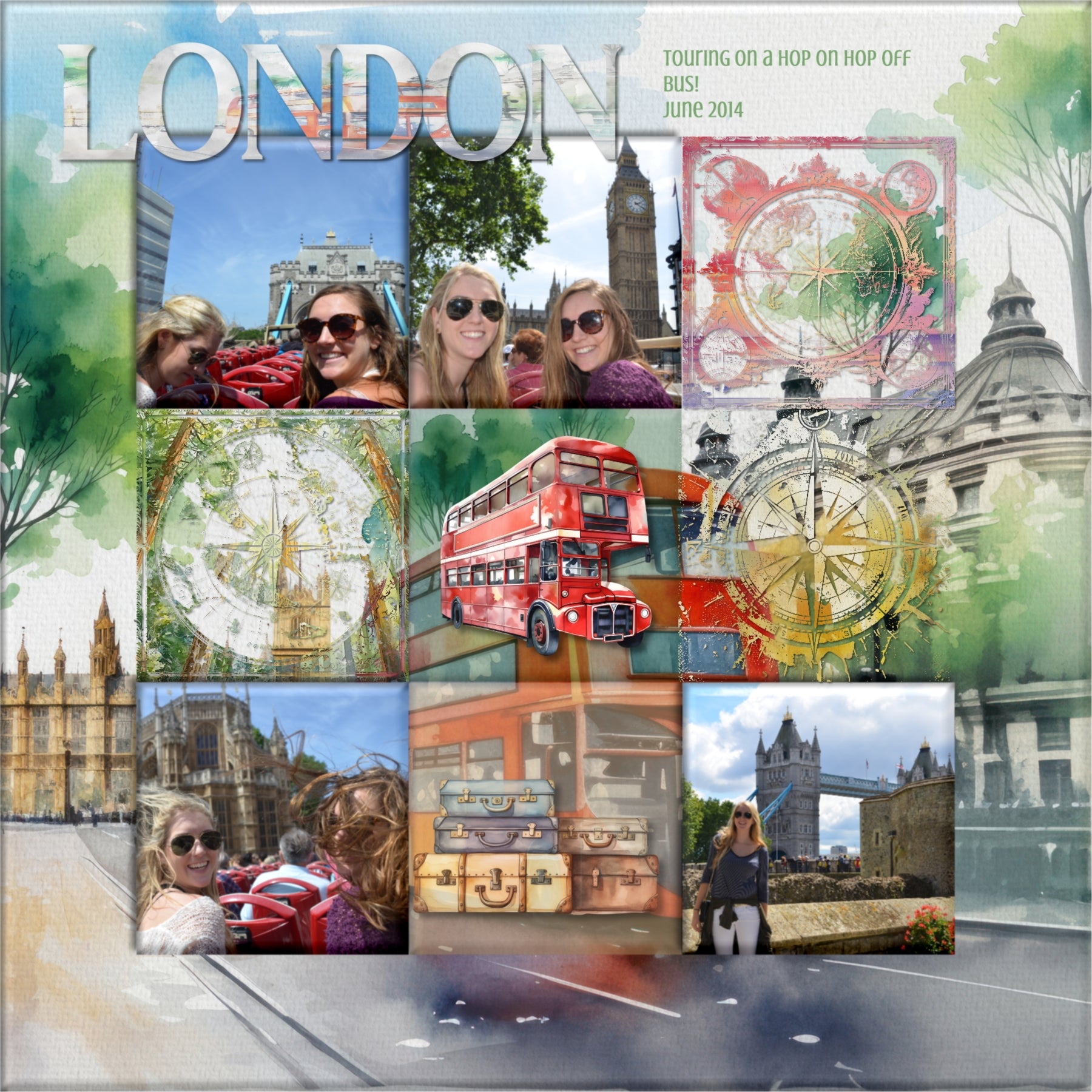 Planes, trains, and automobiles! Add beautiful watercolor transportation themed embellishments and background papers by Lucky Girl Creative digital art to all your travel digital scrapbooking pages! Embellishments include airport, tower, airplane, plane, aircraft, prop plane, commercial airliner, passenger plane, cat, dog, map, car, automobile, taxi, sports car, London taxi, beach bag, cruise ship, cruise liner, ferry, boat, sailboat, brick, bridge, castle, bells, church, skyscraper, bus, tour bus