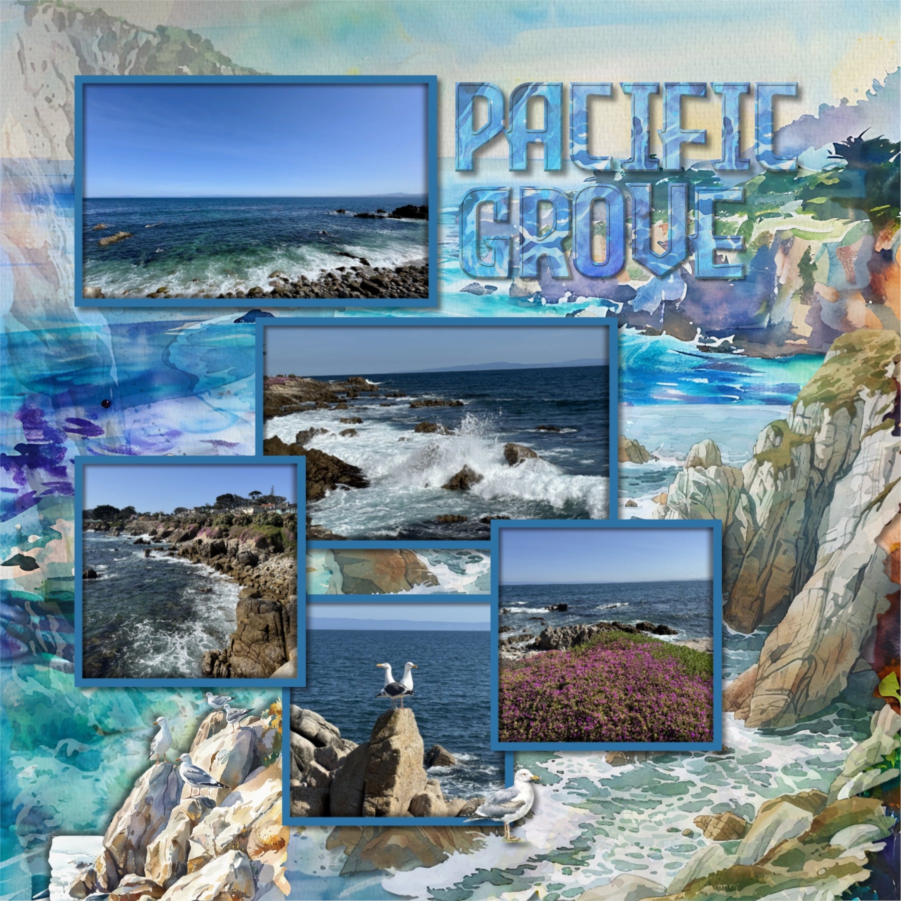 Water Watercolor Alpha Digital Scrapbook Kit