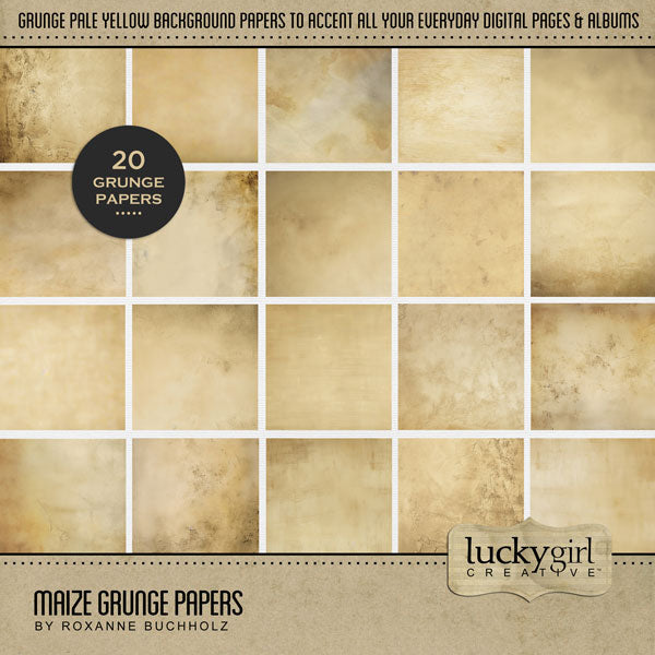 Accent your autumn greeting cards and traditional seasonal pages with these muted pale yellow textured and grunge papers by Lucky Girl Creative digital art for digital scrapbooking. Great for Thanksgiving, fall, autumn, hay rides, pumpkin patch, fall festivals, and more! This kit is included in the Harvest Season Papers Bundle.