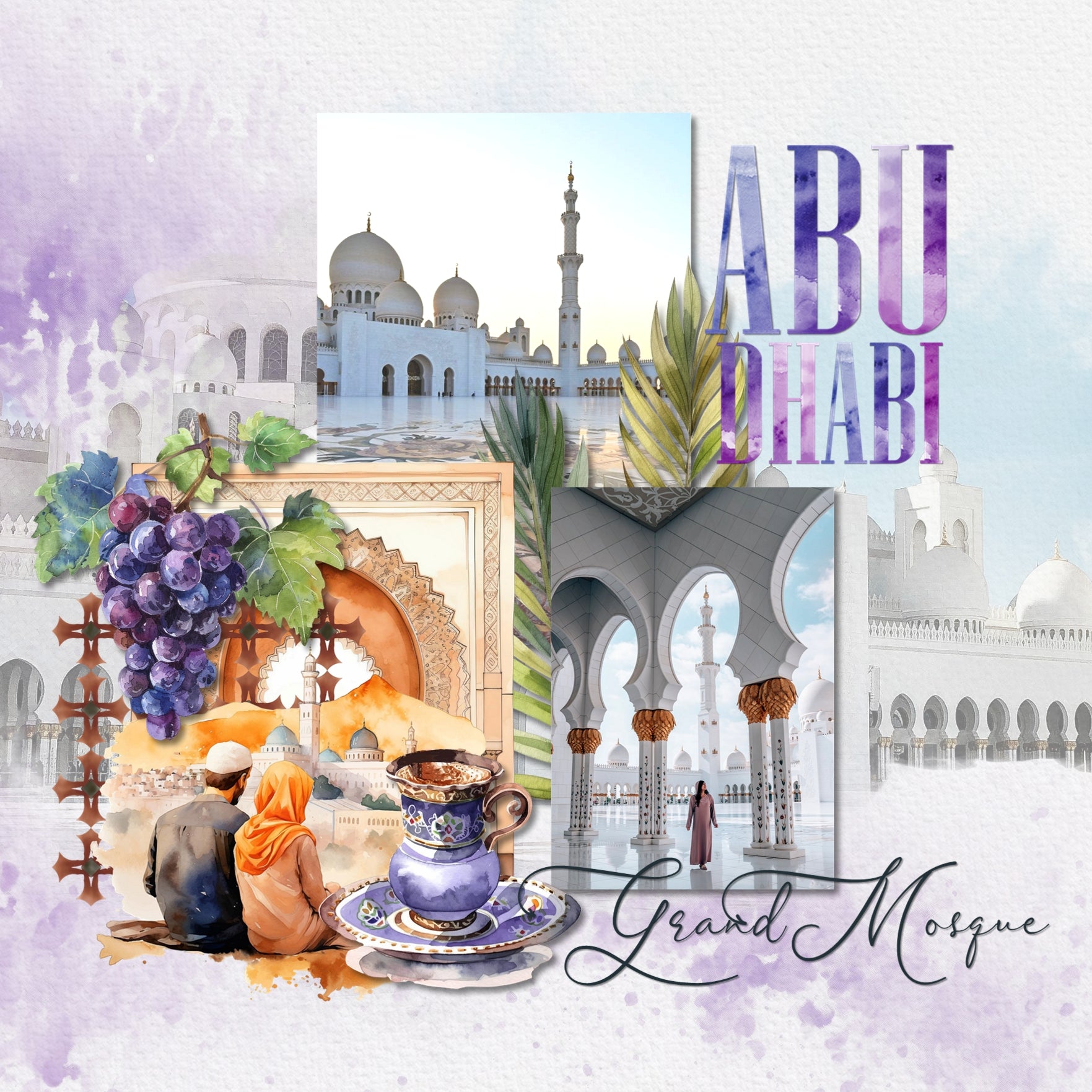 Add these beautiful watercolor embellishments, papers, clusters, and alpha set by Lucky Girl Creative digital art to all your digital scrapbooking pages to easily create memorable Middle Eastern pages and albums! Great for vacations and holidays to the Arab world including Bahrain, Egypt, Iran, Iraq, Israel, Jordan, Kuwait, Lebanon, Oman, Palestine, Qatar, Saudi Arabia, Syria, Turkey, the United Arab Emirates, and Yemen. Embellishments include animal, bird, dove, falcon, vulture, buzzard, camel, and more.