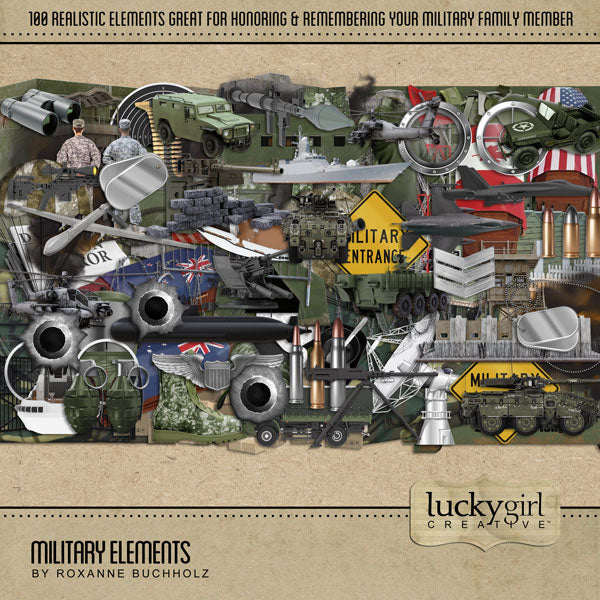 This modern Military Digital Scrapbook Kit by Lucky Girl Creative has everything you need to celebrate and honor your favorite soldier or military hero - no matter what country you're from. Each element is unique and perfect for telling your modern day or genealogy story.