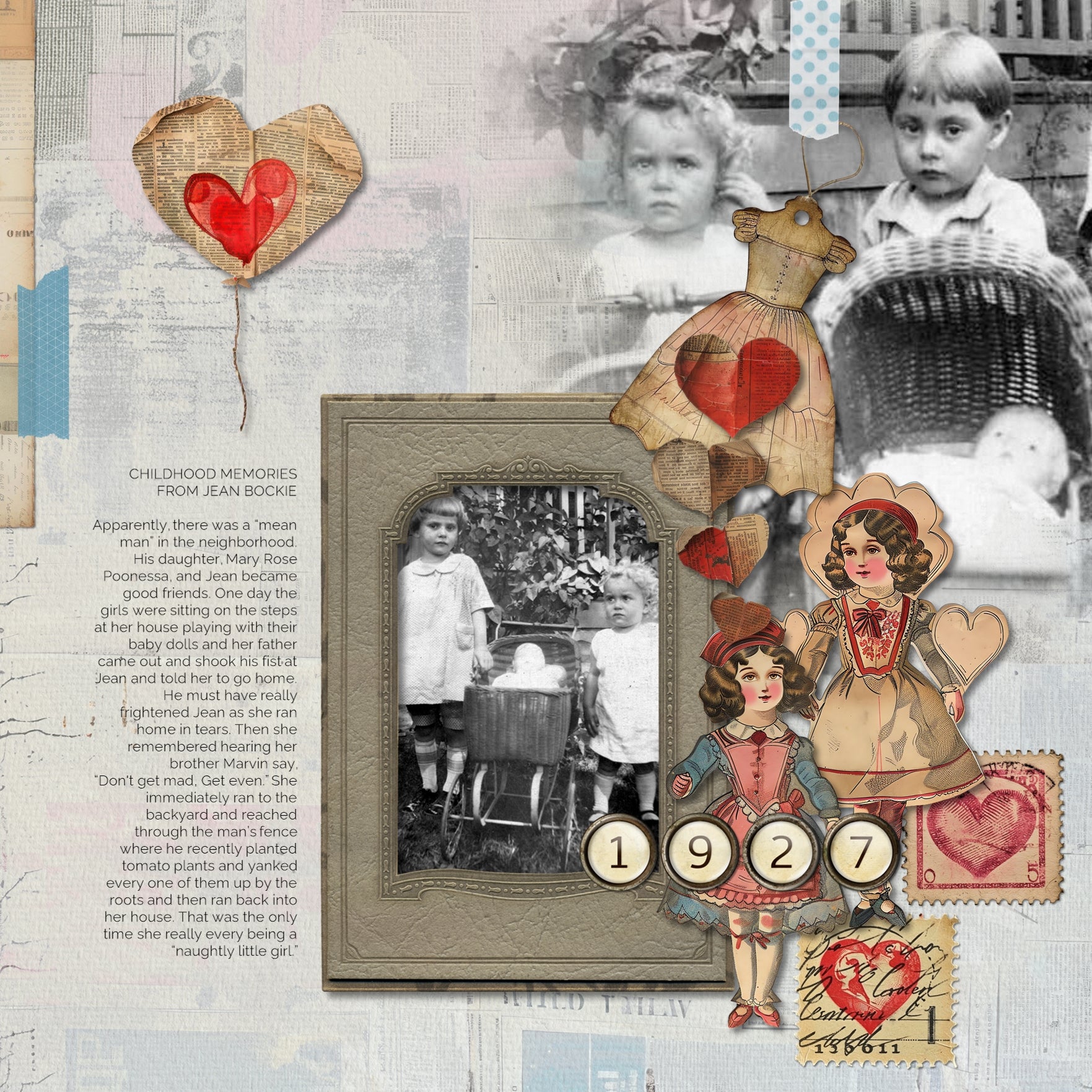 Add beautiful textured background papers by Lucky Girl Creative digital art to all your digital scrapbooking pages! In hues of tan, beige, pink, and blue, the torn and tattered collaged papers add so much warmth and depth to all your memory keeping projects. Great for vintage, family history, genealogy, and everyday pages, too! This kit is included in the Mixed Media Papers Overlays Kit.