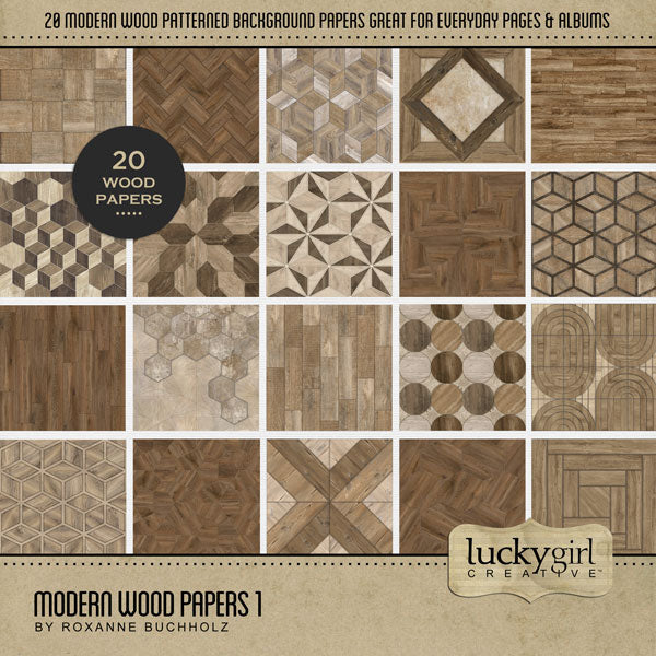 Add these bold and modern wood patterned background papers by Lucky Girl Creative digital art to all your digital scrapbooking pages. Great for mixing-and-matching on your everyday projects.