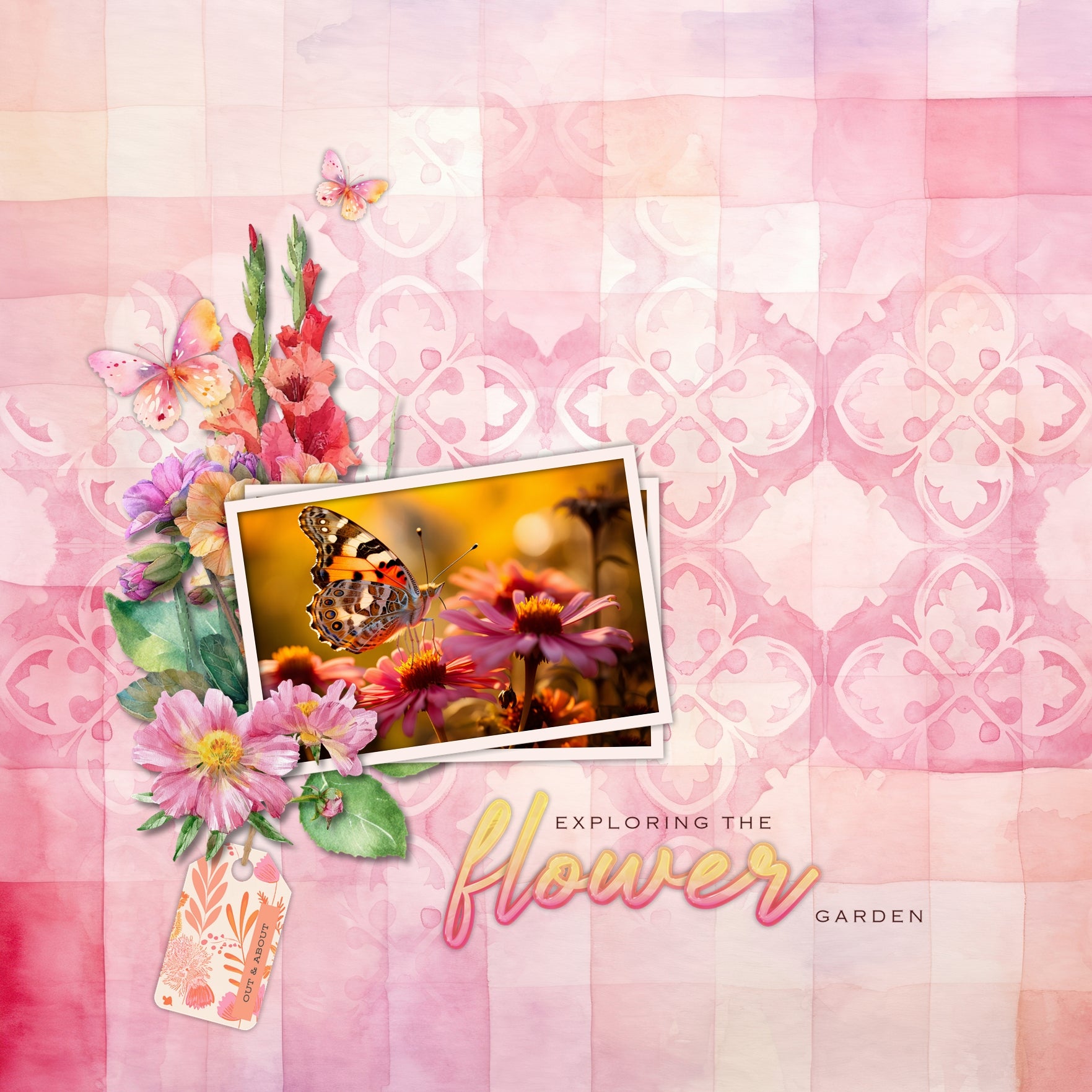 Add a touch of warmth to your summer, spring, Mother's Day, birthday, and girl-themed pages with these beautiful watercolor embellishments, pretty background papers, floral frames, clusters, and alpha set in tones of pinks and yellows by Lucky Girl Creative digital art for digital scrapbooking. Embellishments include kitty cat, puppy dog, balloon, bicycle, bike, books, tea cup, flowers, roses, bouquet, wildflowers, breakfast in bed tray, butterfly, VW bug, castle, clipboard, bookcase, blouse, and more.