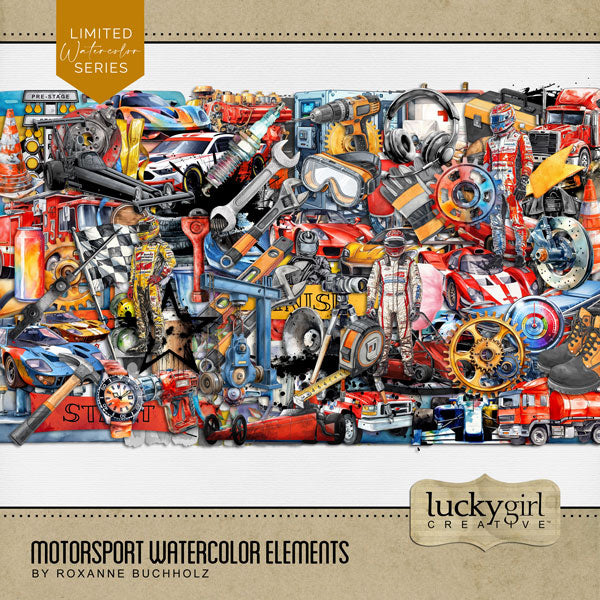 Rev your engines and get ready to go! This watercolor embellishments collection by Lucky Girl Creative digital art has all the fun and energy needed to capture your need for speed! Great for trips to the speedway, raceway, classic car collectors, and road trips. Embellishments feature a touch of different car racing including NASCAR, IndyCar, Formula 1, motor racing, sports car racing, Rally car, auto racing, and more! Embellishments include milk, metal, award, trophy, award stand, wrath of roses.