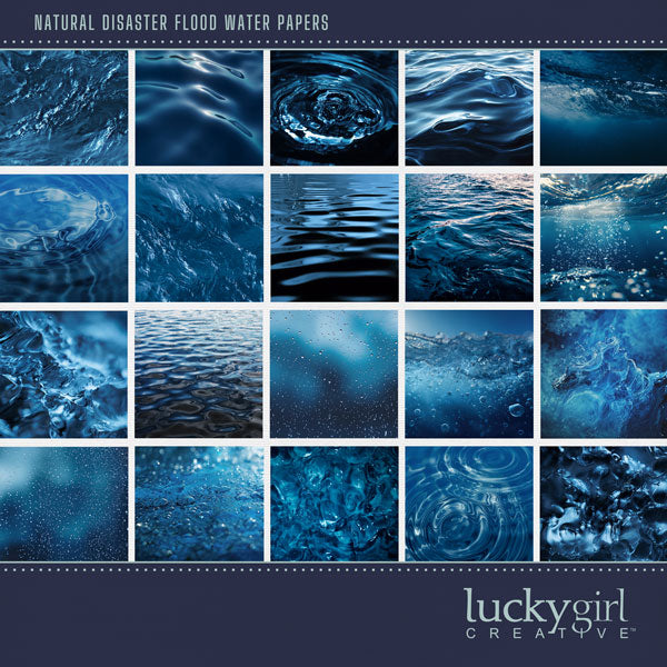 These realistic turbulent water backgrounds by Lucky Girl Creative digital art will add a bit of authenticity to your flood water digital scrapbooking pages. Perfect for experiencing floods, ocean, and water sports, as well as outdoor and nature pages! This kit is included in the Natural Disaster Flood Water Bundle.