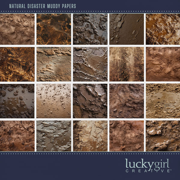 These realistic muddy backgrounds by Lucky Girl Creative digital art will add a bit of authenticity to your flood water digital scrapbooking pages. Perfect for experiencing floods, dirt bike riding, and camping, as well as outdoor and nature pages! This kit is included in the Natural Disaster Flood Water Bundle.